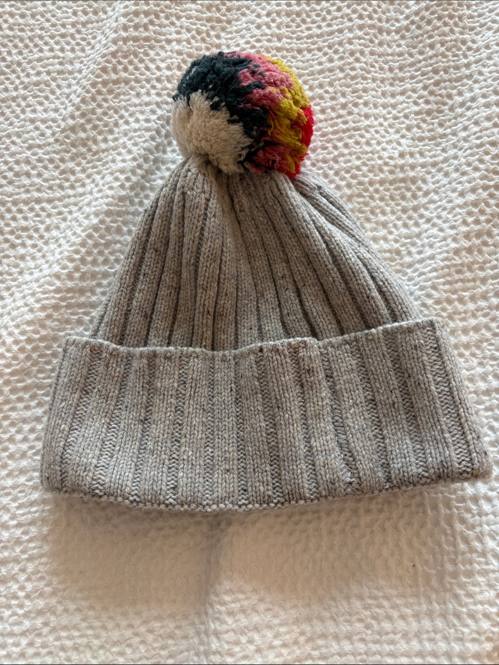 Madewell Light Gray Knit Beanie with Multicolor Pom